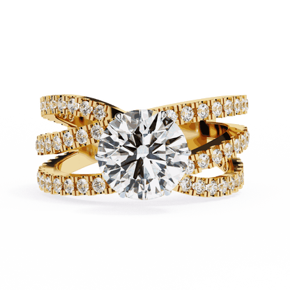 Round Cut Lab Grown Diamond Pave Engagement Ring with Crisscross Multi-Row Shank