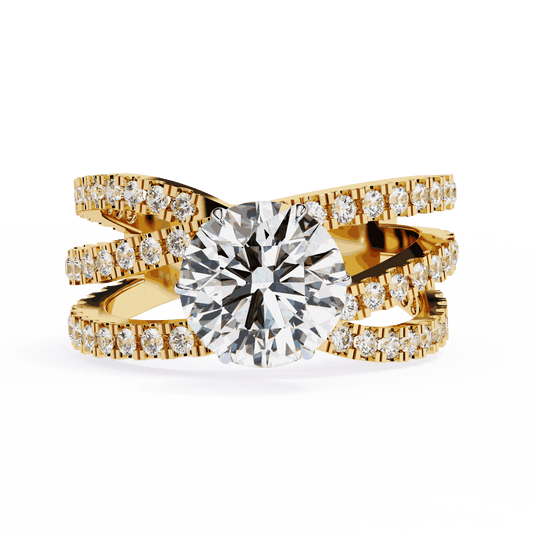 Round Cut Lab Grown Diamond Pave Engagement Ring with Crisscross Multi-Row Shank