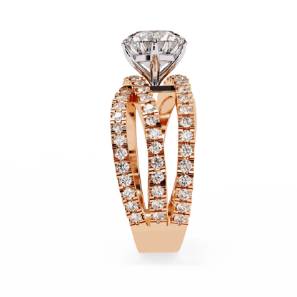 Round Cut Lab Grown Diamond Pave Engagement Ring with Crisscross Multi-Row Shank