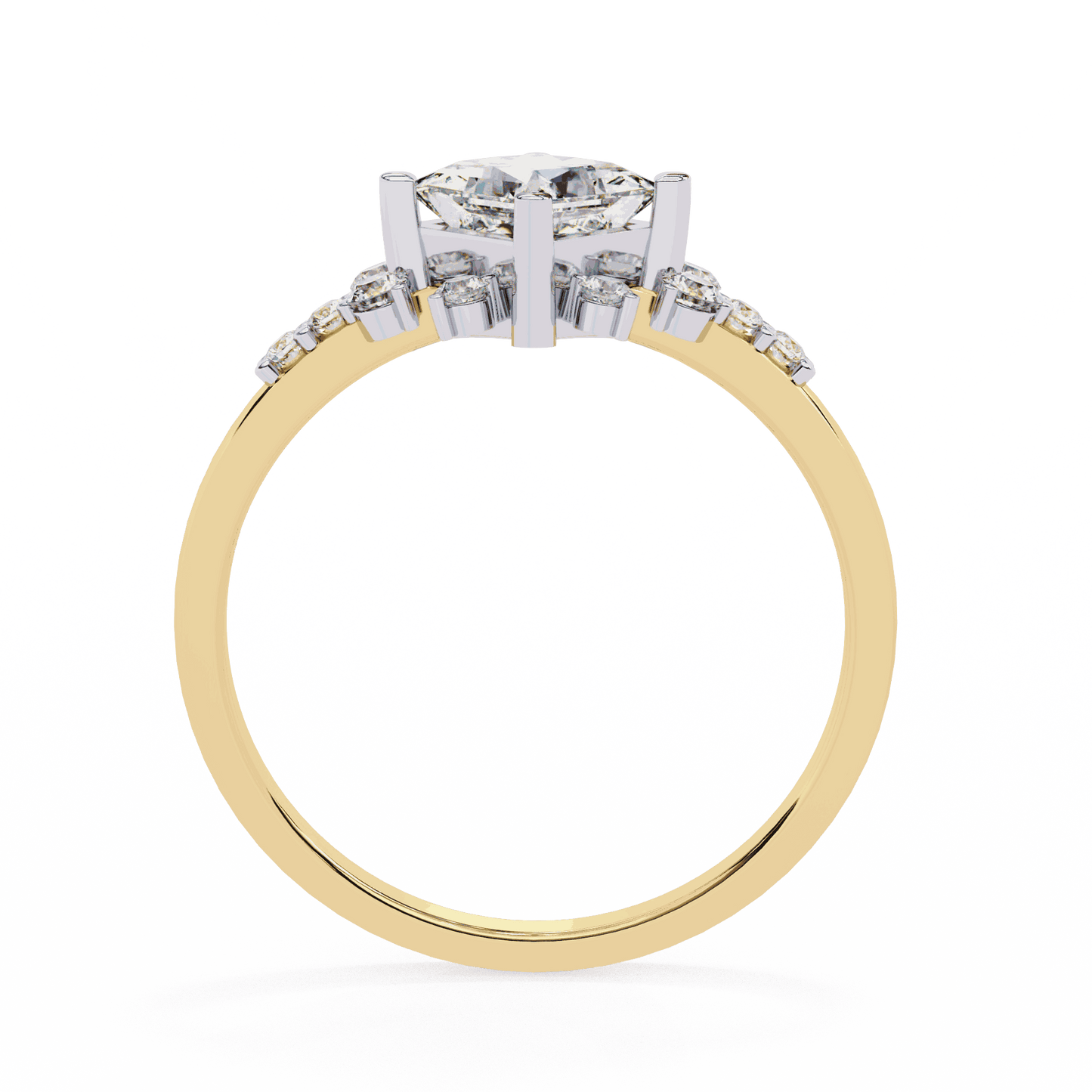 Princess Cut Lab Grown Diamond Vintage Engagement Ring with Kite-Set Starburst Clusters