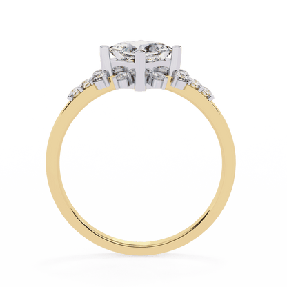 Princess Cut Lab Grown Diamond Vintage Engagement Ring with Kite-Set Starburst Clusters