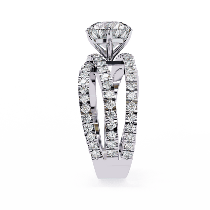 Round Cut Lab Grown Diamond Pave Engagement Ring with Crisscross Multi-Row Shank