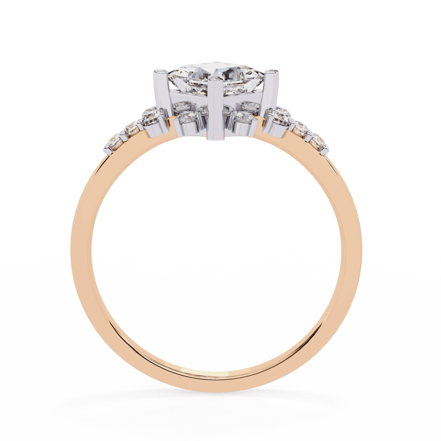 Princess Cut Lab Grown Diamond Vintage Engagement Ring with Kite-Set Starburst Clusters