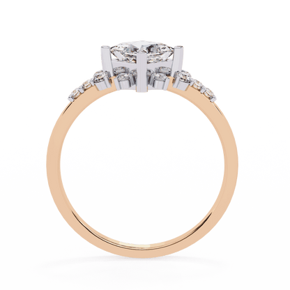 Princess Cut Lab Grown Diamond Vintage Engagement Ring with Kite-Set Starburst Clusters