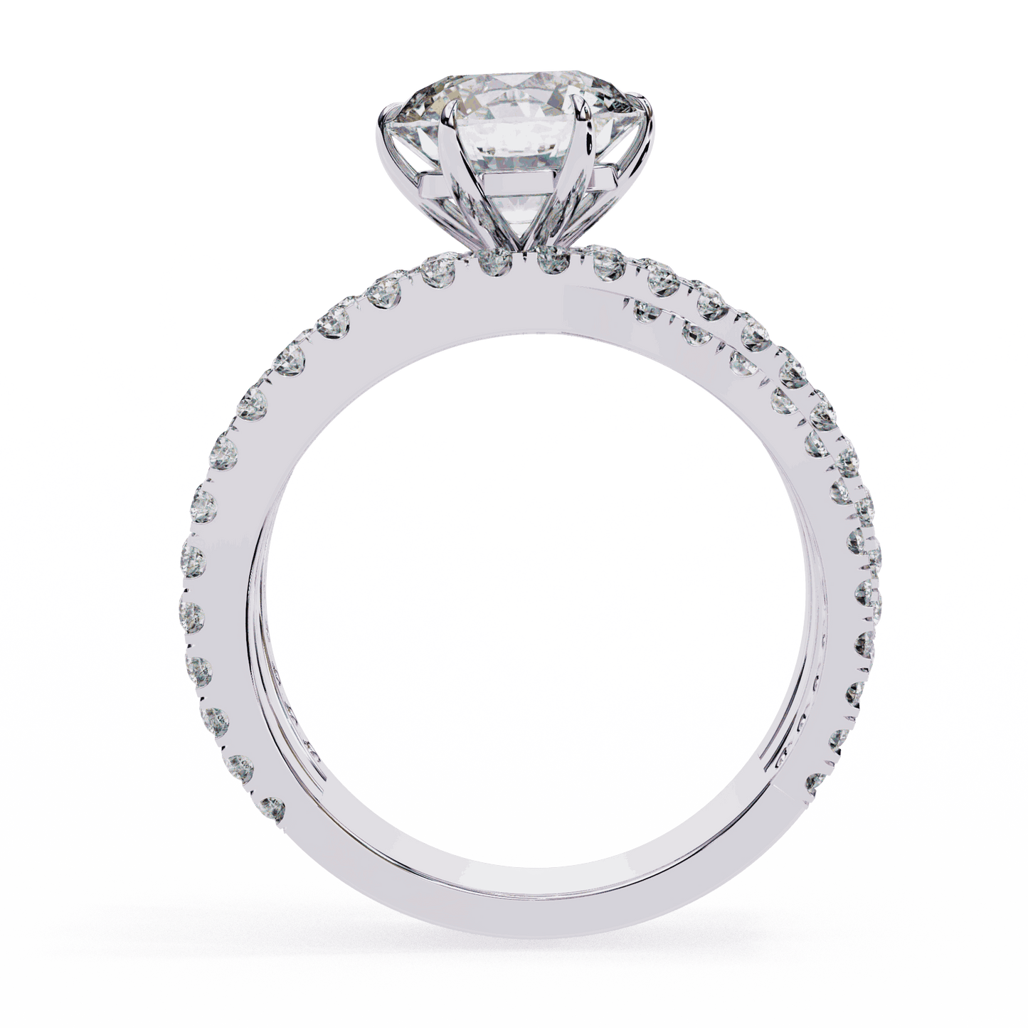 Round Cut Lab Grown Diamond Pave Engagement Ring with Crisscross Multi-Row Shank