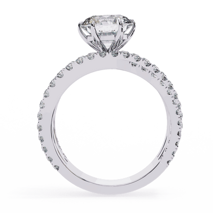 Round Cut Lab Grown Diamond Pave Engagement Ring with Crisscross Multi-Row Shank