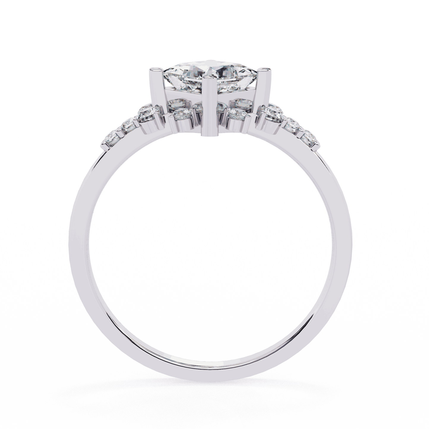 Princess Cut Lab Grown Diamond Vintage Engagement Ring with Kite-Set Starburst Clusters