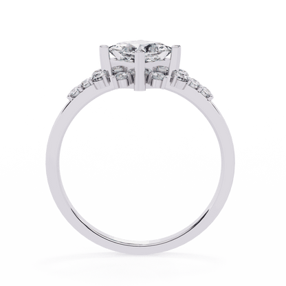 Princess Cut Lab Grown Diamond Vintage Engagement Ring with Kite-Set Starburst Clusters