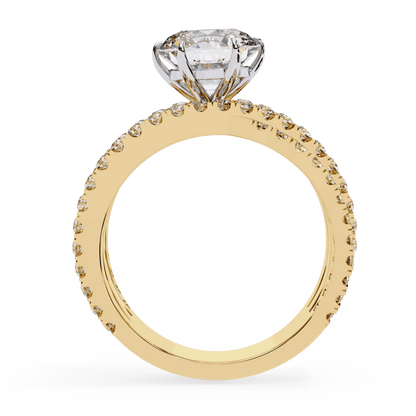 Round Cut Lab Grown Diamond Pave Engagement Ring with Crisscross Multi-Row Shank