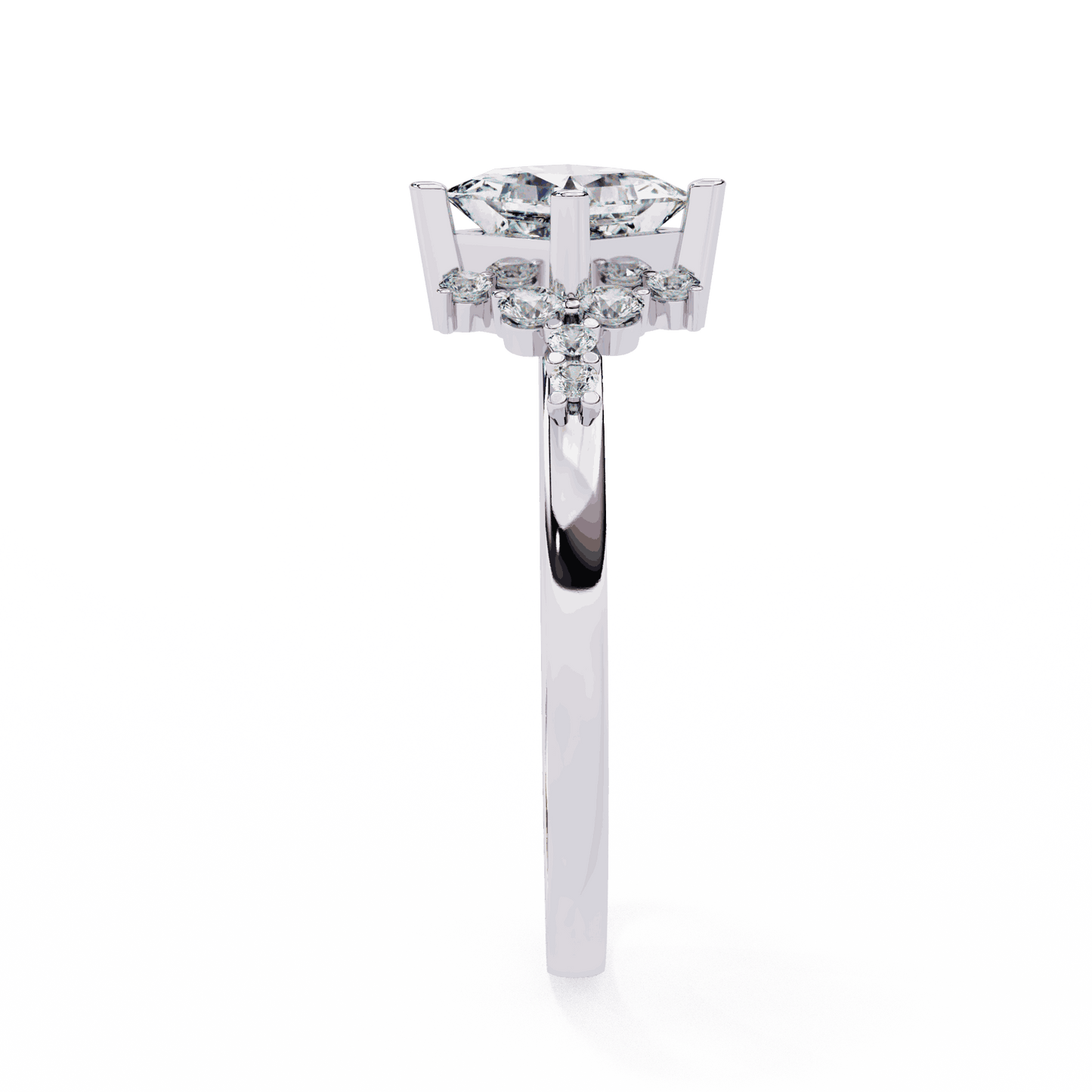 Princess Cut Lab Grown Diamond Vintage Engagement Ring with Kite-Set Starburst Clusters