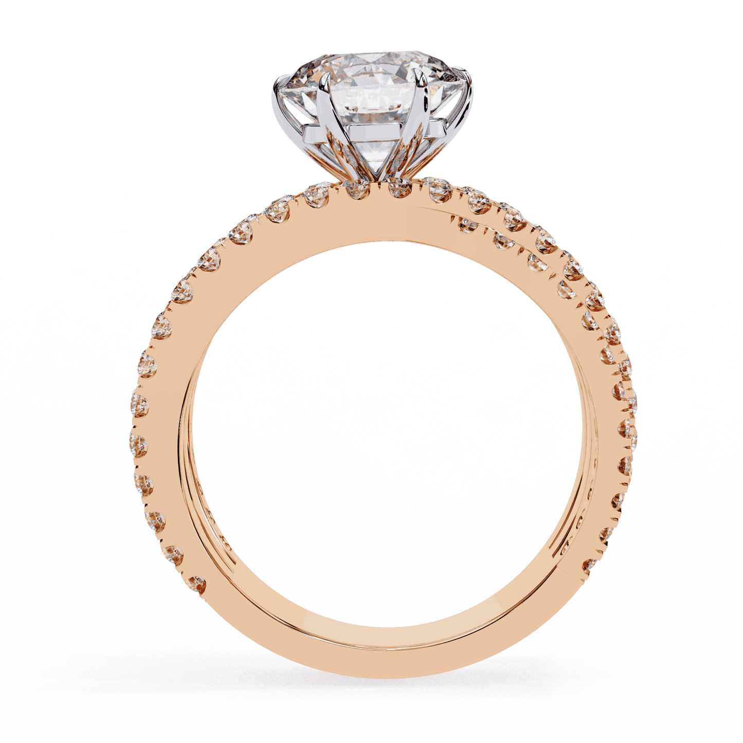 Round Cut Lab Grown Diamond Pave Engagement Ring with Crisscross Multi-Row Shank