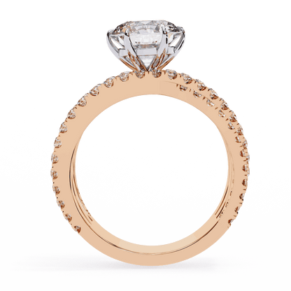 Round Cut Lab Grown Diamond Pave Engagement Ring with Crisscross Multi-Row Shank