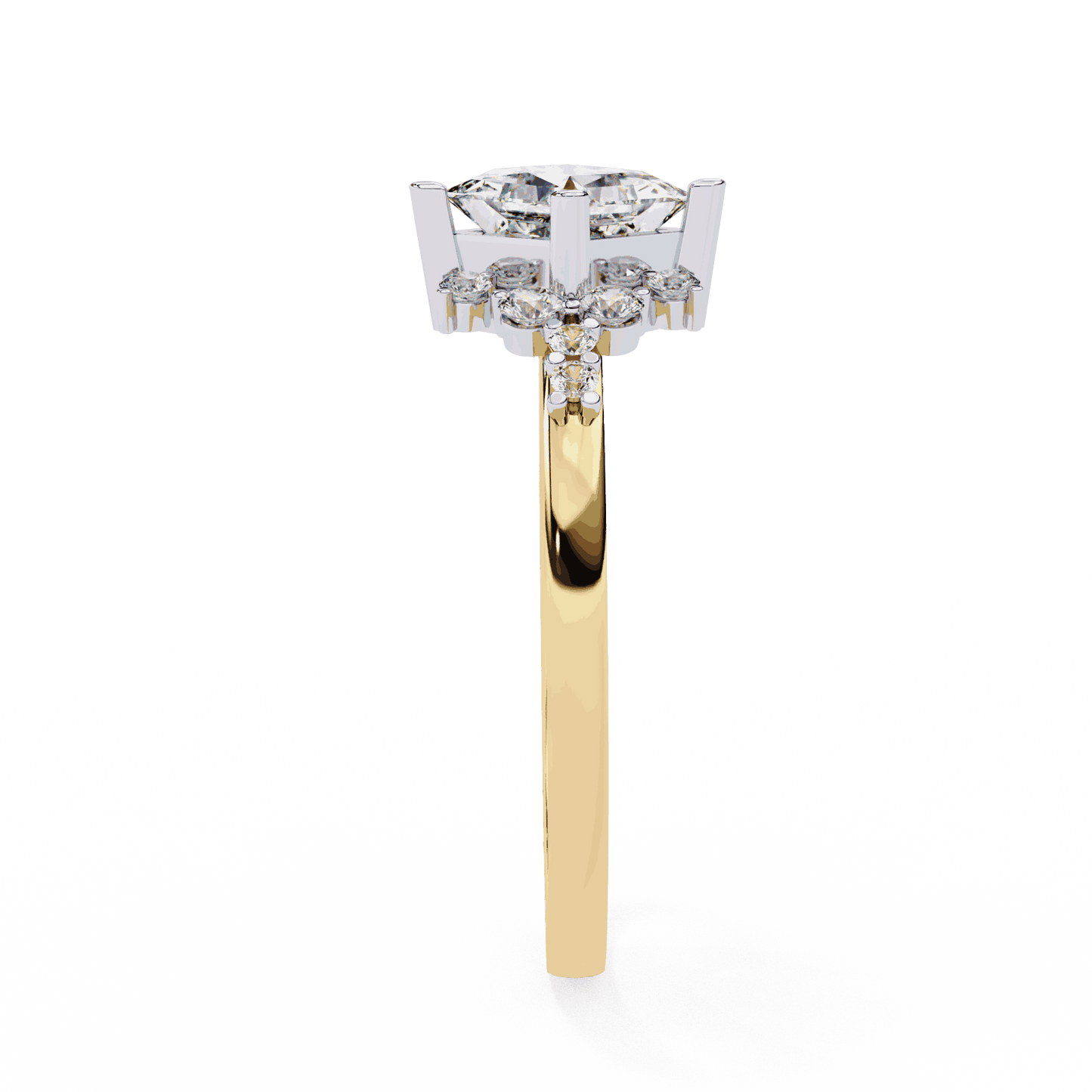 Princess Cut Lab Grown Diamond Vintage Engagement Ring with Kite-Set Starburst Clusters