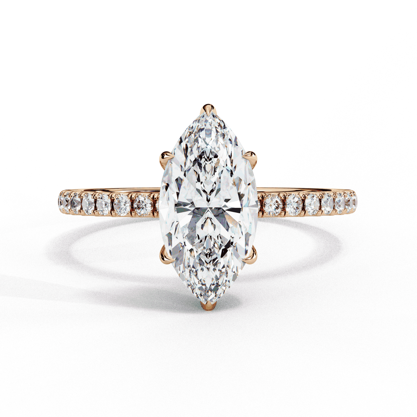 Marquise Cut Lab Grown Diamond Pave Engagement Ring with Hidden Halo and Knife-Edge Band
