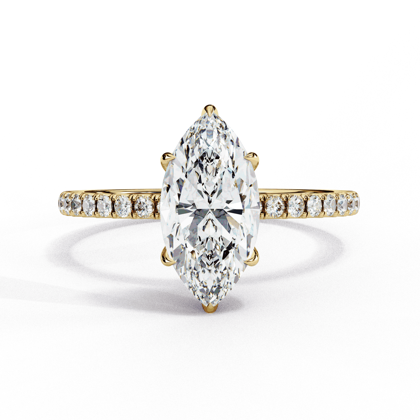 Marquise Cut Lab Grown Diamond Pave Engagement Ring with Hidden Halo and Knife-Edge Band