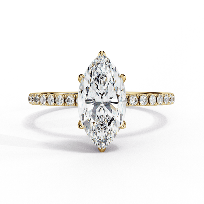 Marquise Cut Lab Grown Diamond Pave Engagement Ring with Hidden Halo and Knife-Edge Band