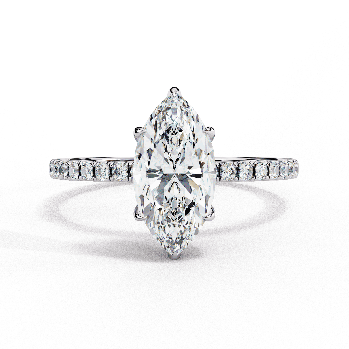 Marquise Cut Lab Grown Diamond Pave Engagement Ring with Hidden Halo and Knife-Edge Band