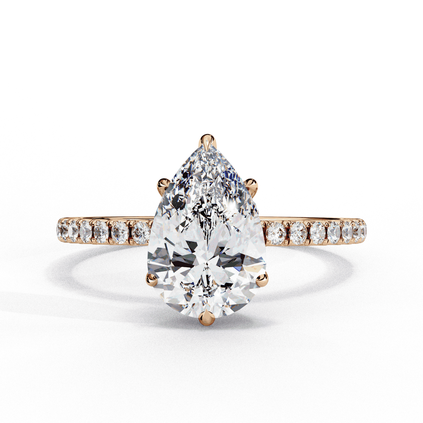 Pear Cut Lab Grown Diamond Pave Engagement Ring with Hidden Halo and Knife-Edge Band