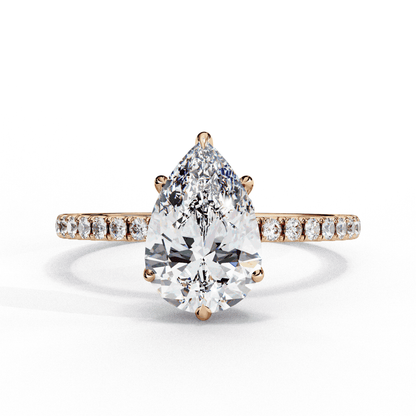 Pear Cut Lab Grown Diamond Pave Engagement Ring with Hidden Halo and Knife-Edge Band