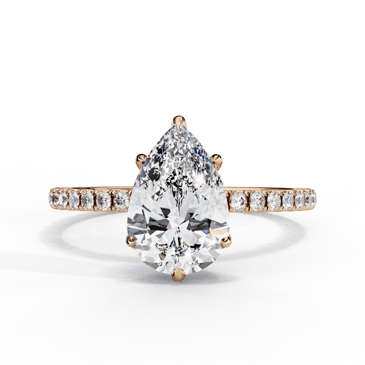 Pear Cut Lab Grown Diamond Pave Engagement Ring with Hidden Halo and Knife-Edge Band