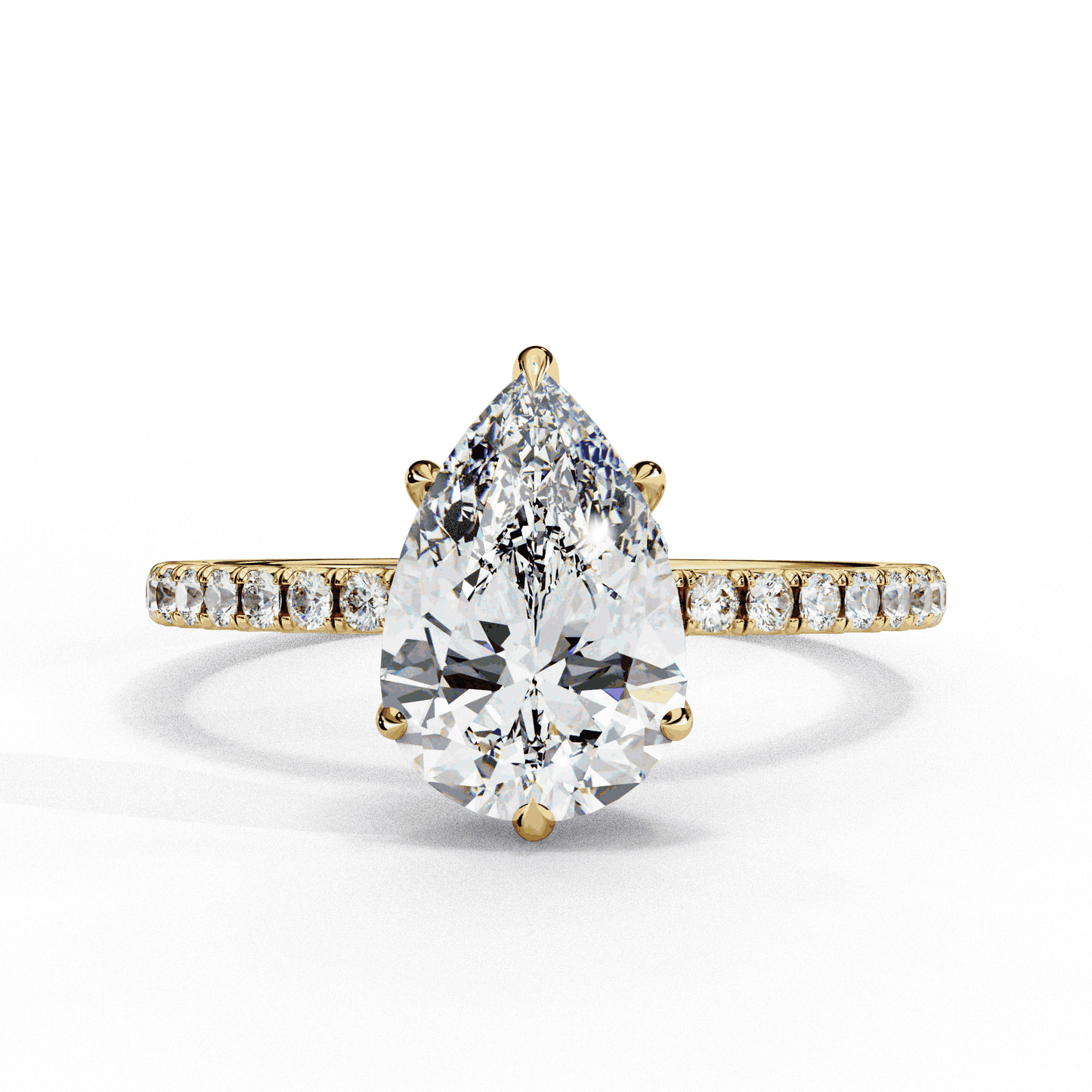 Pear Cut Lab Grown Diamond Pave Engagement Ring with Hidden Halo and Knife-Edge Band