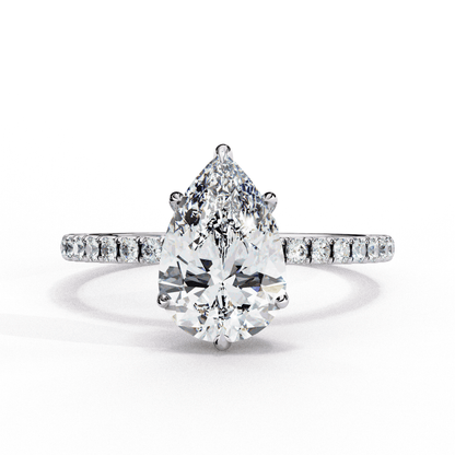 Pear Cut Lab Grown Diamond Pave Engagement Ring with Hidden Halo and Knife-Edge Band