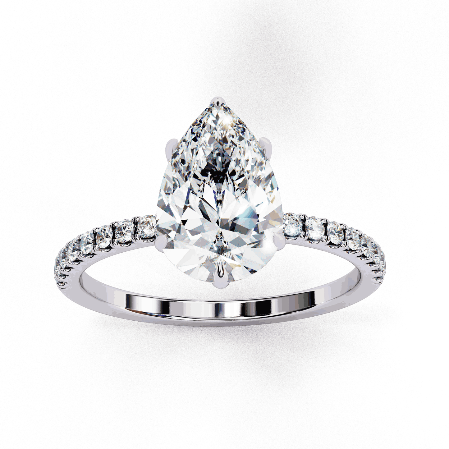 Pear Cut Lab Grown Diamond Pave Engagement Ring with Hidden Halo and Knife-Edge Band
