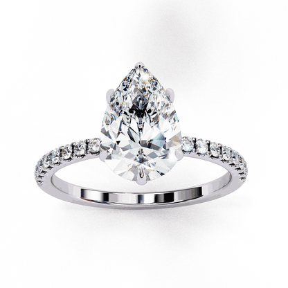 Pear Cut Lab Grown Diamond Pave Engagement Ring with Hidden Halo and Knife-Edge Band