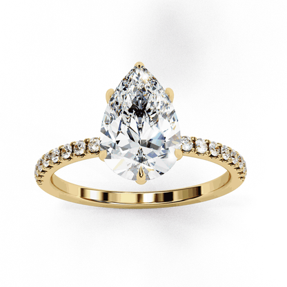 Pear Cut Lab Grown Diamond Pave Engagement Ring with Hidden Halo and Knife-Edge Band
