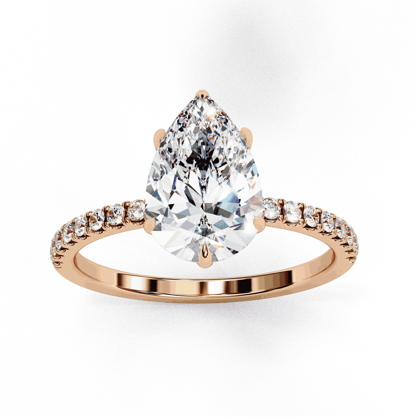 Pear Cut Lab Grown Diamond Pave Engagement Ring with Hidden Halo and Knife-Edge Band