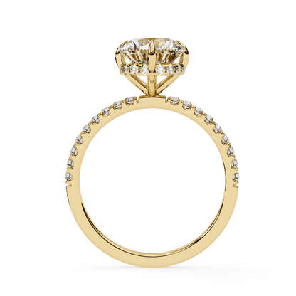 Round Cut Lab Grown Diamond Pave Engagement Ring with Hidden Halo and Claw Prong Setting