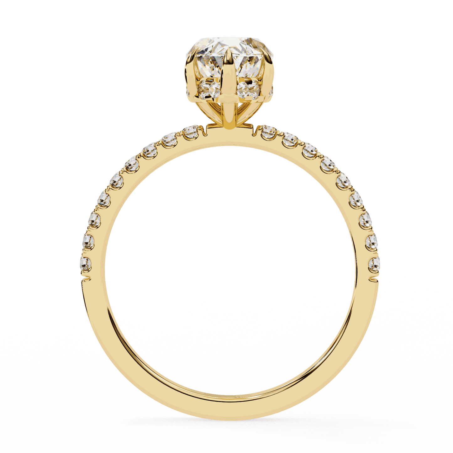 Marquise Cut Lab Grown Diamond Pave Engagement Ring with Hidden Halo and Knife-Edge Band