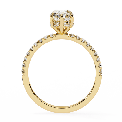 Marquise Cut Lab Grown Diamond Pave Engagement Ring with Hidden Halo and Knife-Edge Band