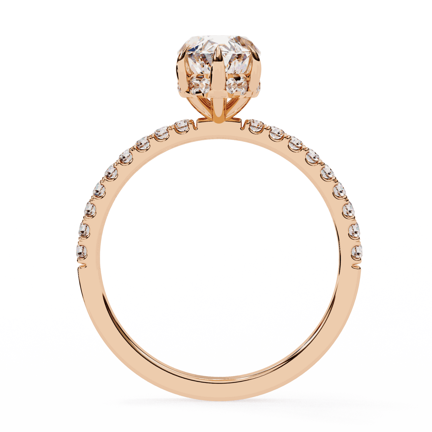 Marquise Cut Lab Grown Diamond Pave Engagement Ring with Hidden Halo and Knife-Edge Band