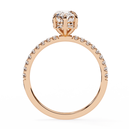 Marquise Cut Lab Grown Diamond Pave Engagement Ring with Hidden Halo and Knife-Edge Band