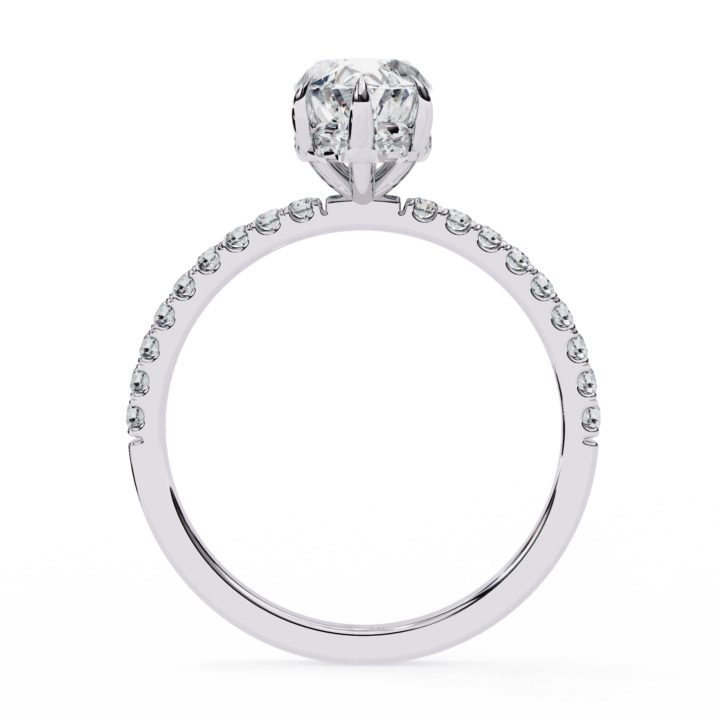 Marquise Cut Lab Grown Diamond Pave Engagement Ring with Hidden Halo and Knife-Edge Band