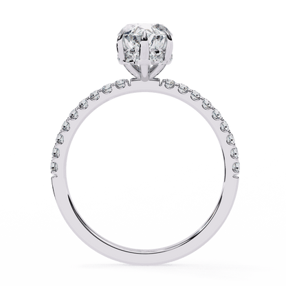 Marquise Cut Lab Grown Diamond Pave Engagement Ring with Hidden Halo and Knife-Edge Band