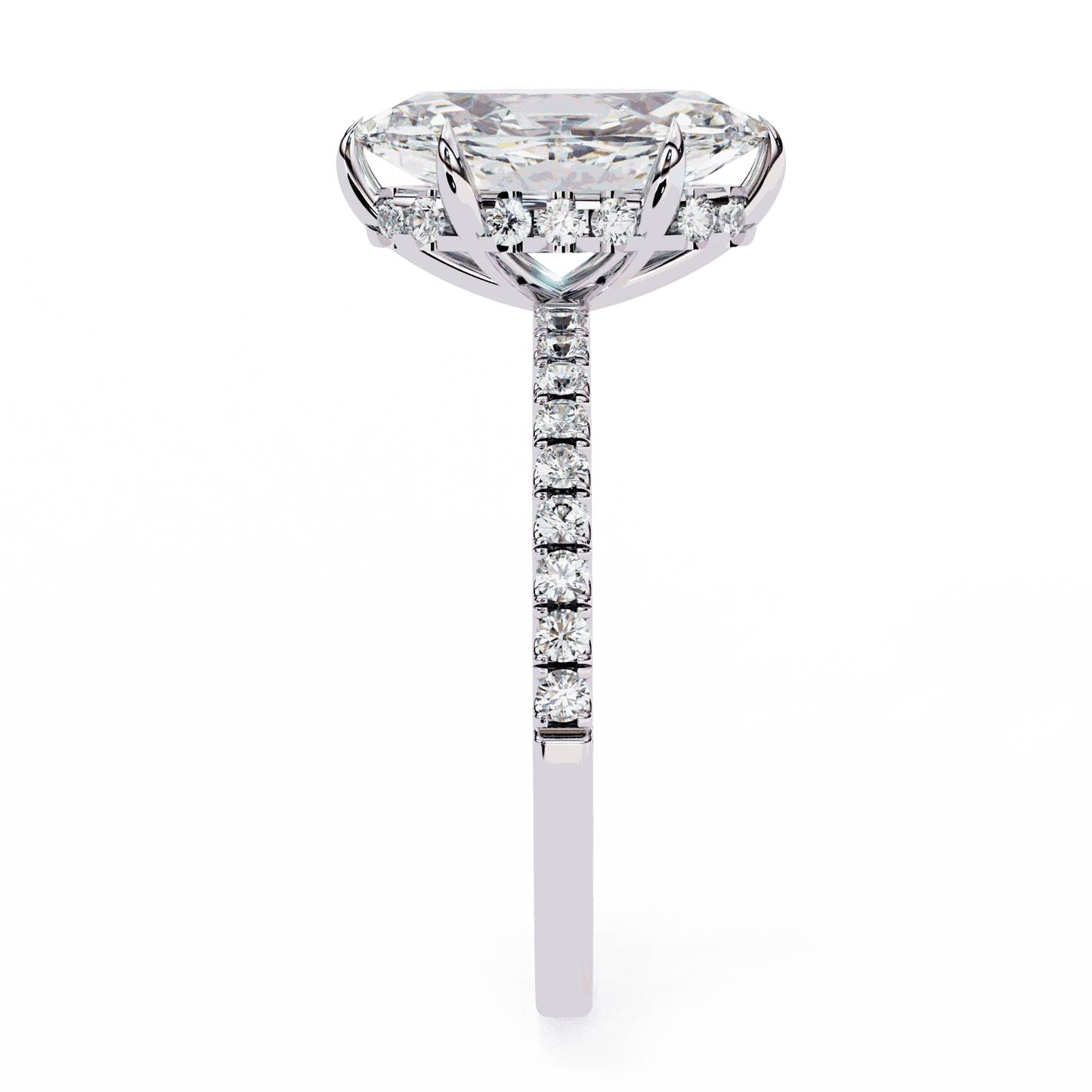 Marquise Cut Lab Grown Diamond Pave Engagement Ring with Hidden Halo and Knife-Edge Band