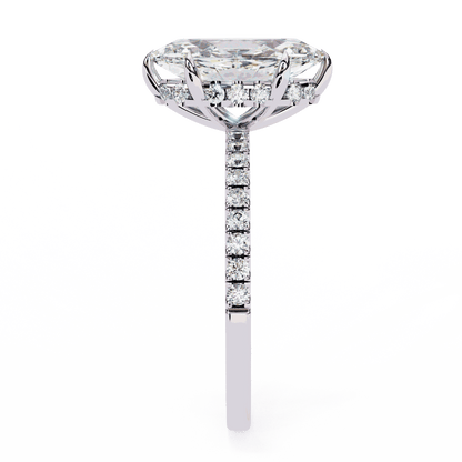 Marquise Cut Lab Grown Diamond Pave Engagement Ring with Hidden Halo and Knife-Edge Band