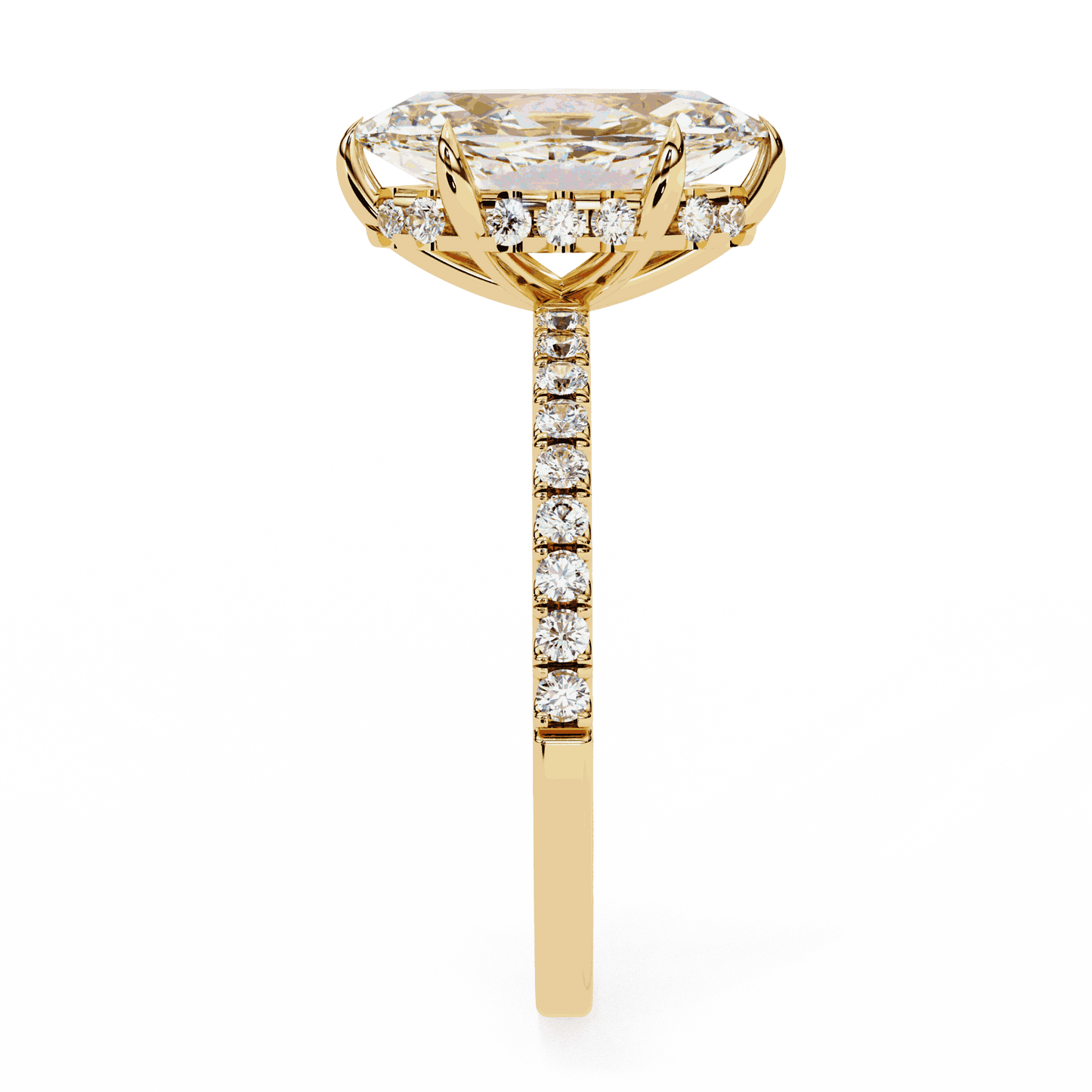 Marquise Cut Lab Grown Diamond Pave Engagement Ring with Hidden Halo and Knife-Edge Band