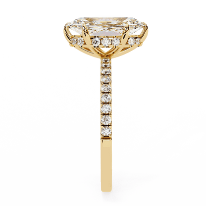 Marquise Cut Lab Grown Diamond Pave Engagement Ring with Hidden Halo and Knife-Edge Band