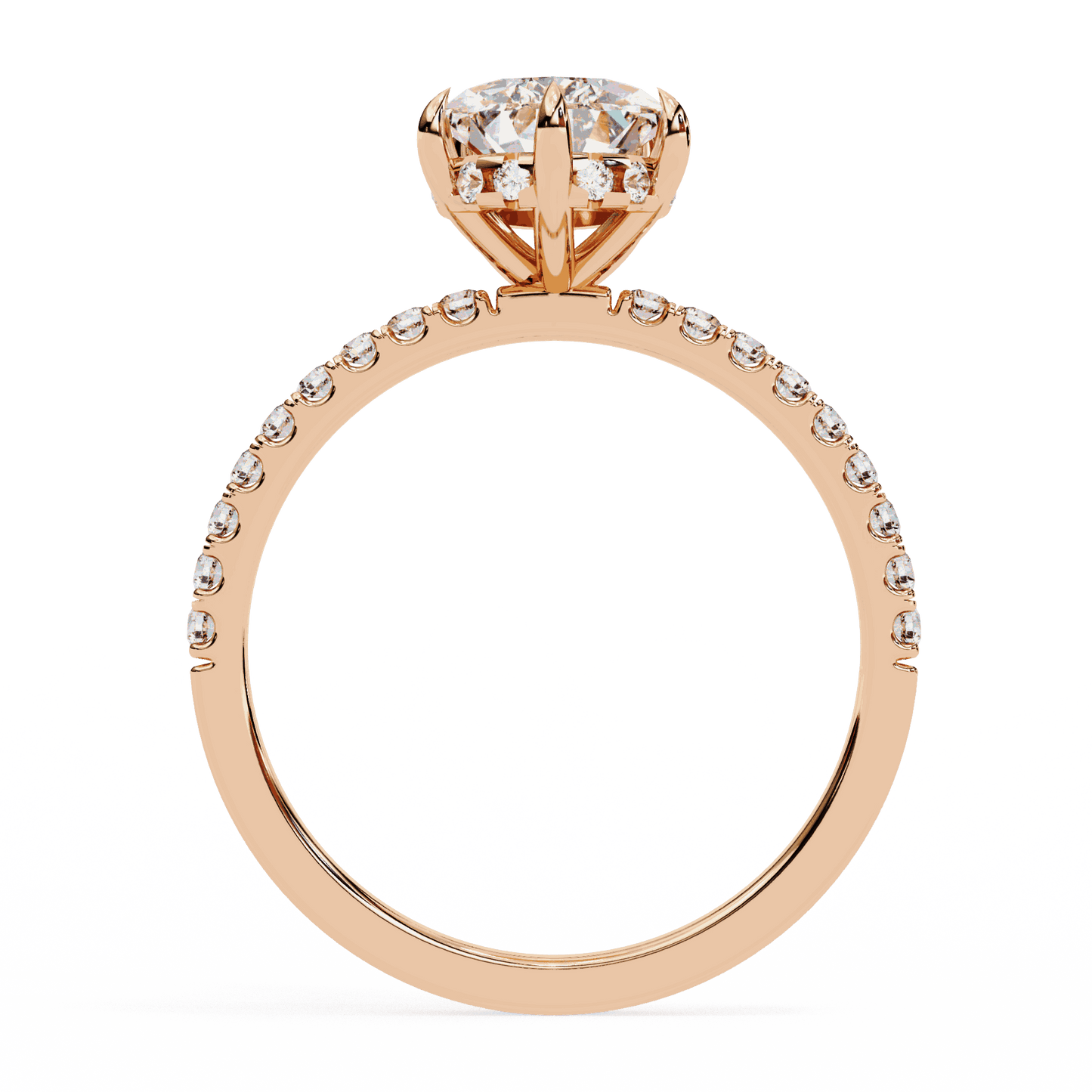 Pear Cut Lab Grown Diamond Pave Engagement Ring with Hidden Halo and Knife-Edge Band