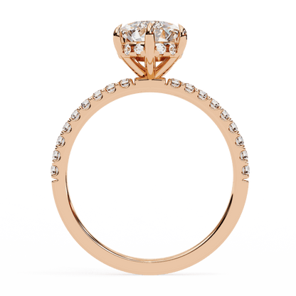 Pear Cut Lab Grown Diamond Pave Engagement Ring with Hidden Halo and Knife-Edge Band