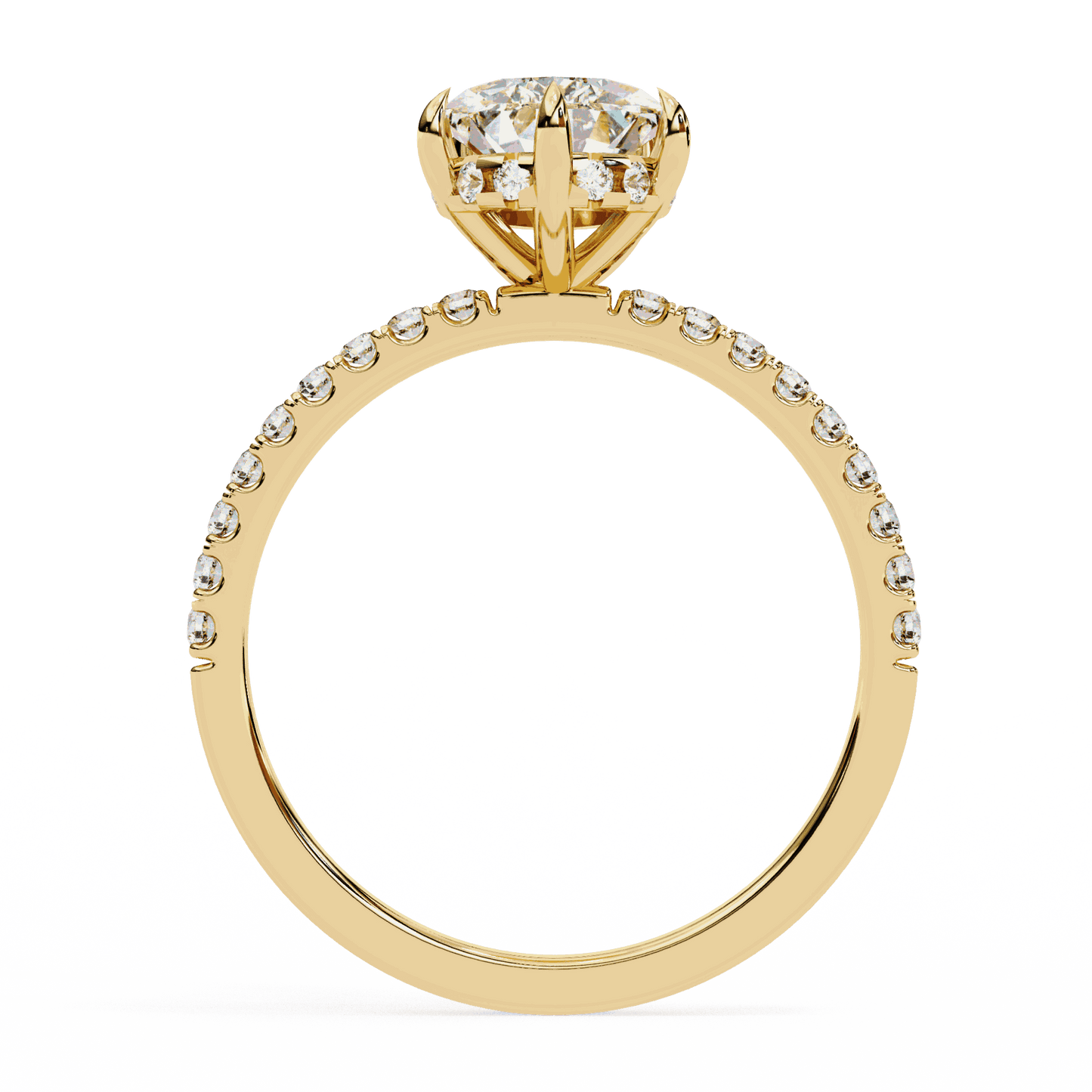 Pear Cut Lab Grown Diamond Pave Engagement Ring with Hidden Halo and Knife-Edge Band