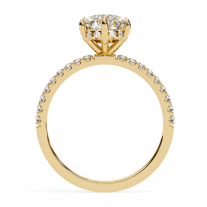 Pear Cut Lab Grown Diamond Pave Engagement Ring with Hidden Halo and Knife-Edge Band