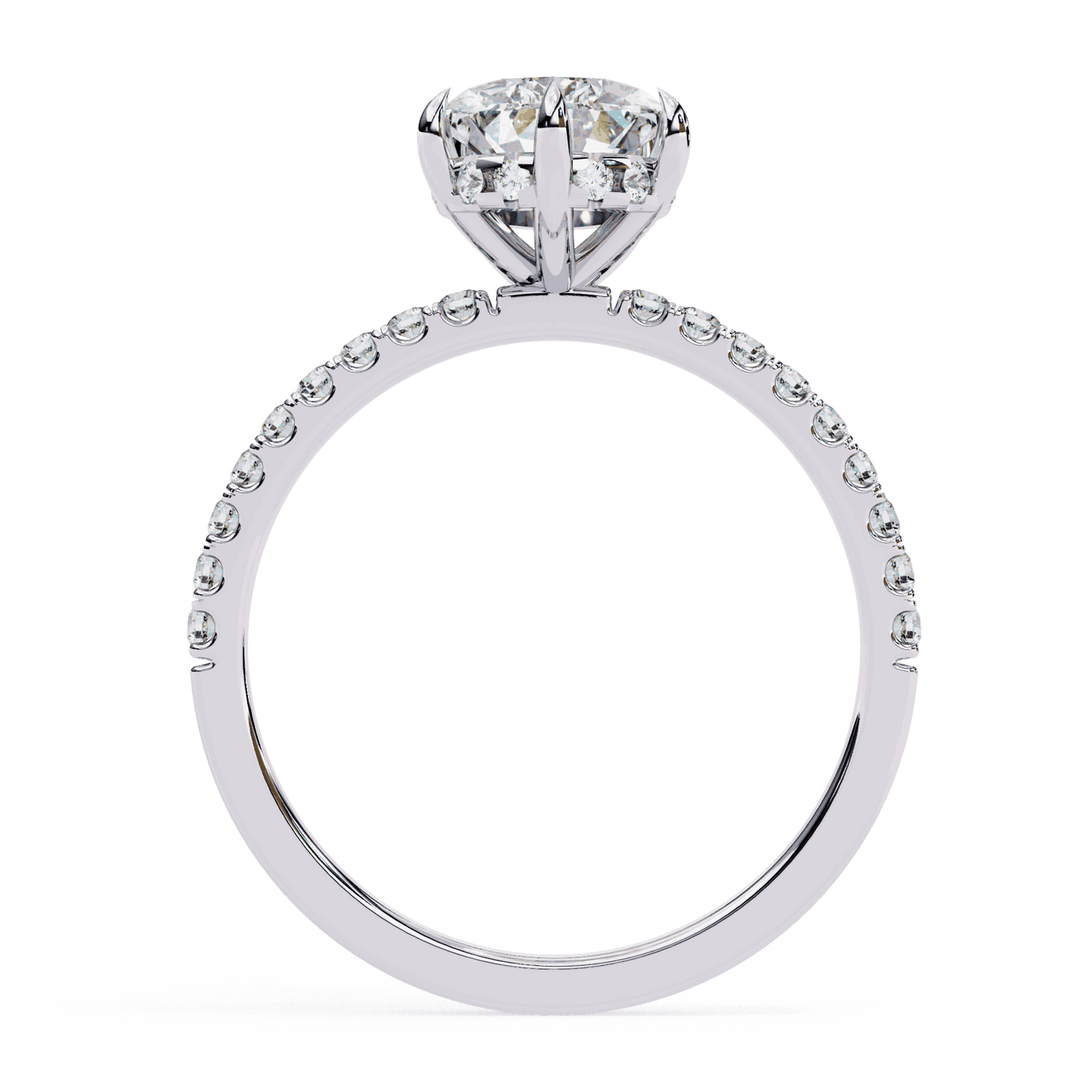 Pear Cut Lab Grown Diamond Pave Engagement Ring with Hidden Halo and Knife-Edge Band