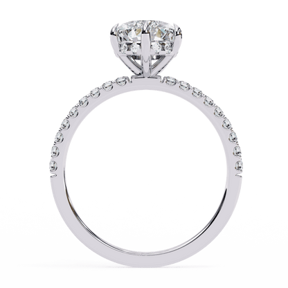 Pear Cut Lab Grown Diamond Pave Engagement Ring with Hidden Halo and Knife-Edge Band