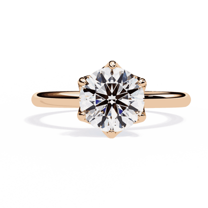 Round Cut Lab Grown Diamond Solitaire Engagement Ring with Tulip Gallery and Hidden Accents
