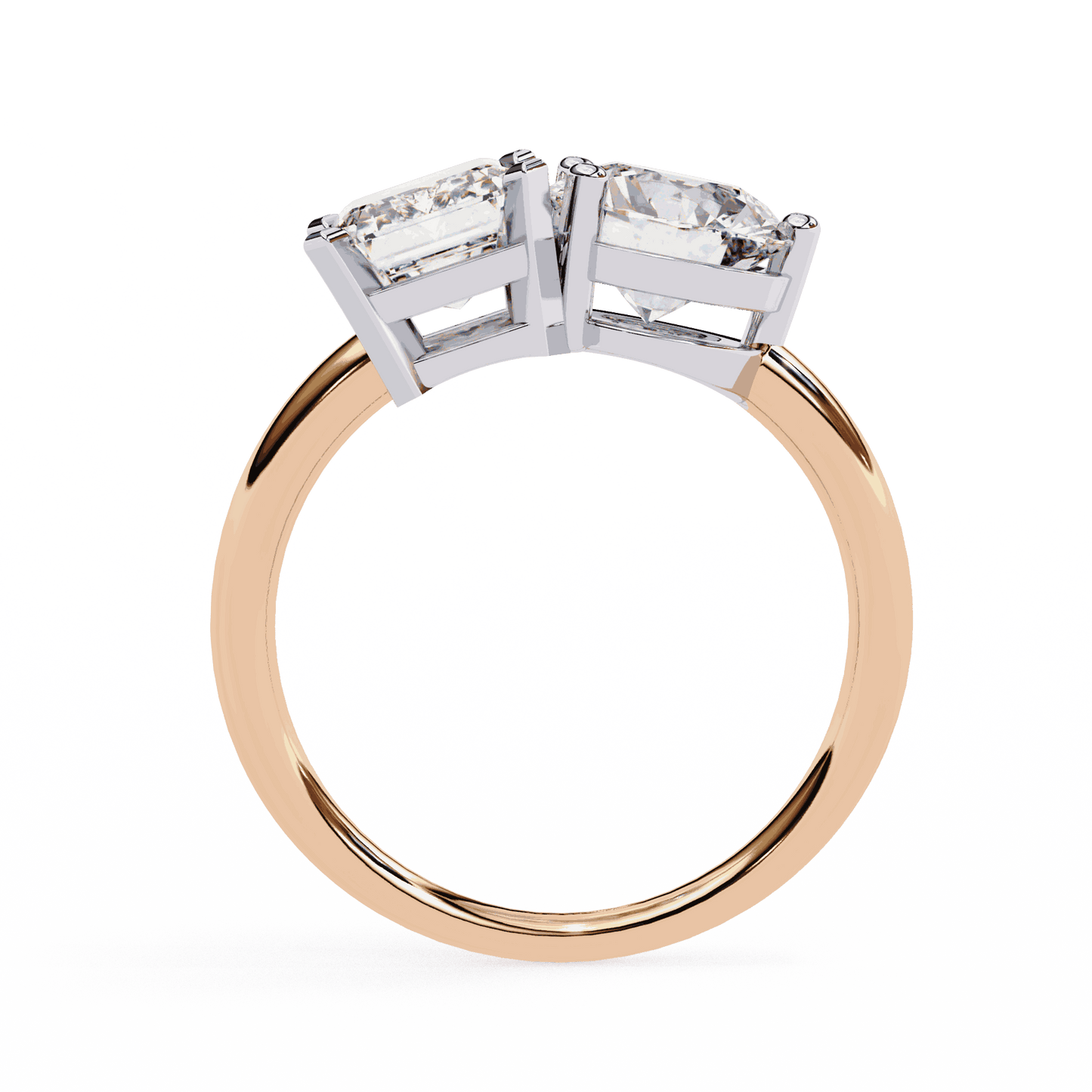 Emerald and Round Cut Lab Grown Diamond Toi et Moi Engagement Ring with Two Stone Pairing