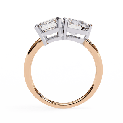 Emerald and Round Cut Lab Grown Diamond Toi et Moi Engagement Ring with Two Stone Pairing